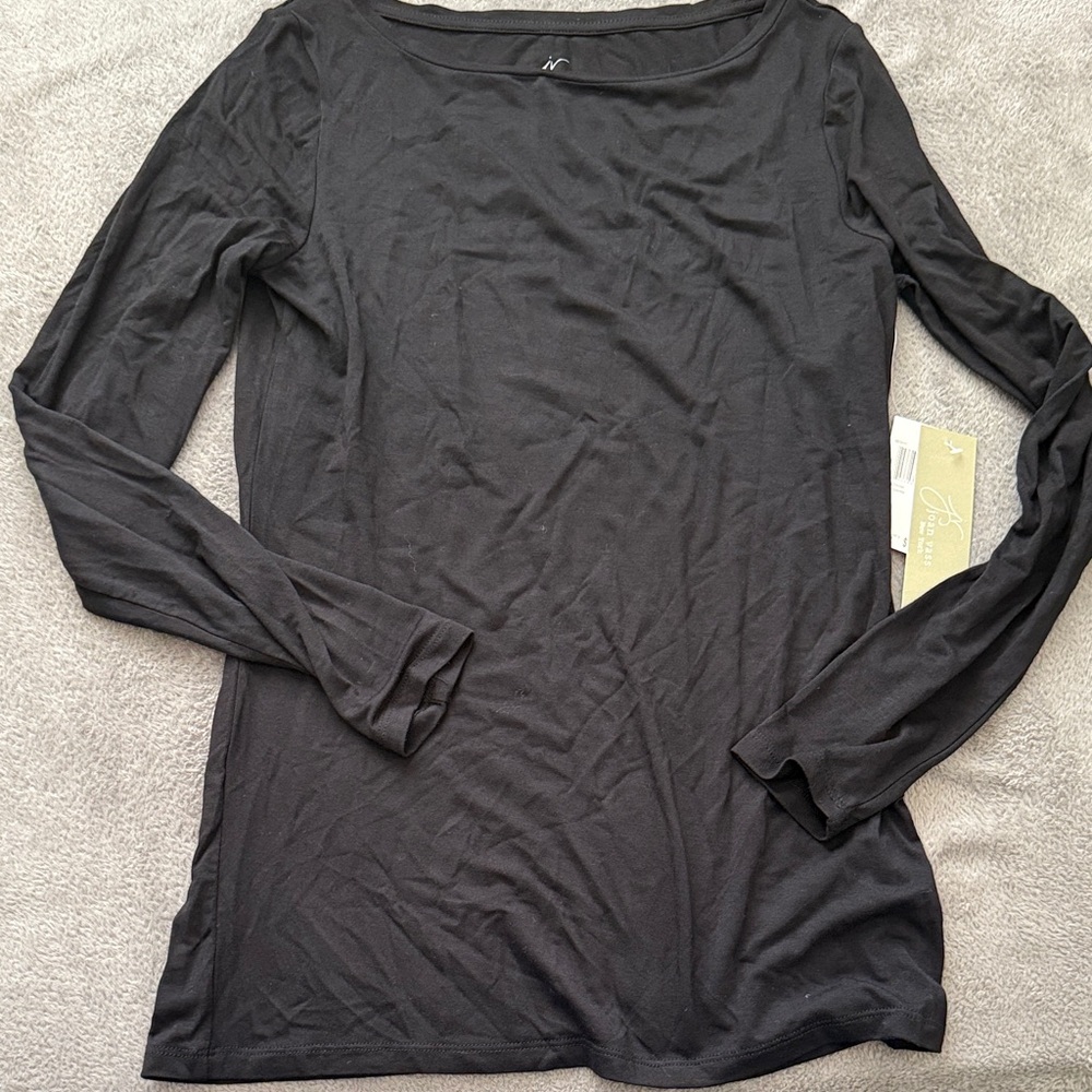 Joan Vass Black Long Sleeve Scoop Neck Tee